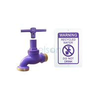 Hose Cock Recycled Water Brass With Anti-vandal Key & Warning Plate, 3/4" MI