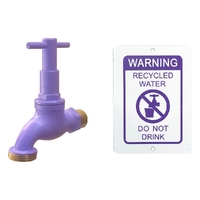 Hose Cock Right Hand Thread Recycled Water Anti-vandal Brass With Key & Warning Plate, 1/2" MI