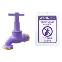 Hose Cock Right Hand Thread Recycled Water Anti-vandal Brass With Key & Warning Plate, 3/4" MI