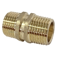 NIPPLE D/HEX R1/2 x G1/2B (15mm MI) BRASS R THREAD / 24° CONE SEAL