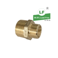 Hexagon Nipple Screwed Brass, R Thread / 24° Cone Seal, R3/4 x G1/2B (20mm x 15mm)