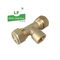 Tee Nylon Olive Compression C x C x F, Brass, 20mm C x 20mm C x 15mm FI (3/4" x 3/4" x 1/2")