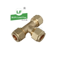 Tee Copper Olive Compression C x C x C, Brass, 15mm C x 15mm C x 15mm C (1/2" x 1/2" x 1/2")