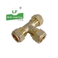 Tee Copper Olive Compression C x C x C, Brass, 20mm C x 20mm C x 20mm C (3/4" x 3/4" x 3/4")