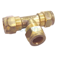 Tee Copper Olive Compression C x C x C, Brass, 20mm C x 20mm C x 15mm C (3/4" x 3/4" x 1/2")