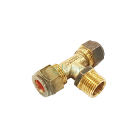 Tee Copper Olive Compression C x C x M, Brass, 15mm C x 15mm C x 15mm MI (1/2" x 1/2" x 1/2")
