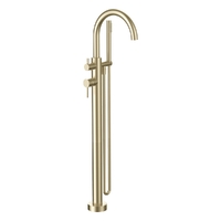 Evolve Gooseneck Floor Mount Bath Filler With Hand Shower Brushed Gold