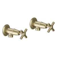 Fusion Cross Washing Machine Cocks - Pair - 3/4 Turn Ceramic Brushed Gold