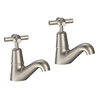 Fusion Cross Pillar Cocks - 4 Star - Pair - Jumper Valve Brushed Nickel (Lf)