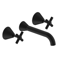 Fusion Cross Wall Basin Set - 4 Star - Jumper Valve Matt Black (Lf)