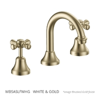 Merino Cross Basin Set - Swivel Spout - 4 Star - Jumper Valve  White &amp; Gold (Lf)