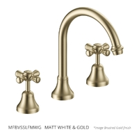 Merino Cross Vanitee Sink Set - 4 Star - Jumper Valve Matt White &amp; Gold (Lf)