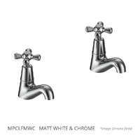 Merino Cross Pillar Cocks - 4 Star - Pair - Jumper Valve Matt White &amp; Chrome (Lf)