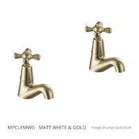 Merino Cross Pillar Cocks - 4 Star - Pair - Jumper Valve Matt White &amp; Gold (Lf)