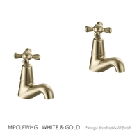 Merino Cross Pillar Cocks - 4 Star - Pair - Jumper Valve  White &amp; Gold (Lf)
