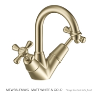Merino Cross Twin Basin Mixer  - 6  Star - Jumper Valve Matt White &amp; Gold (Lf)