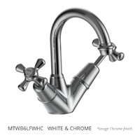 Merino Cross Twin Basin Mixer  - 6  Star - Jumper Valve  White &amp; Chrome (Lf)