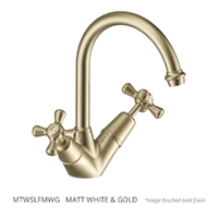 Merino Cross Twin Sink Mixer  - 4  Star - Jumper Valve Matt White &amp; Gold (Lf)