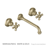 Merino Cross Wall Basin Set - 6 Star - Jumper Valve  White &amp; Gold (Lf)