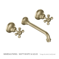 Merino Cross Wall Basin Set - 4 Star - Jumper Valve Matt White &amp; Gold (Lf)