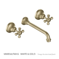 Merino Cross Wall Basin Set - 4 Star - Jumper Valve  White &amp; Gold (Lf)