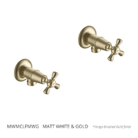 Merino Cross Washing Machine Cocks - Pair - Jumper Valve Matt White &amp; Gold