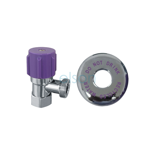 Washing Machine Cock Recycled Water Loose Nut Chrome Plated Lilac Handle & Warning Plate, 5/8"
