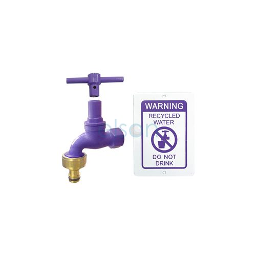 Hose Cock Recycled Water Brass With Anti-vandal Key,hose Adaptor & Warning Plate 1?2" FI