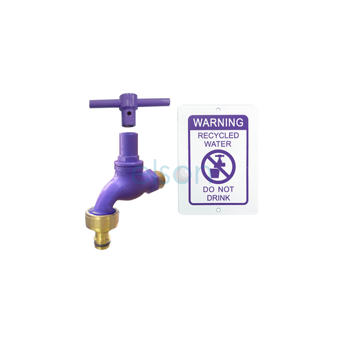 Hose Cock Recycled Water Brass With Anti-vandal Key,hose Adaptor & Warning Plate 1?2" MI
