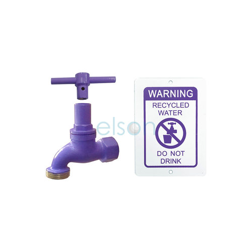 Hose Cock Recycled Water Brass With Anti-vandal Key & Warning Plate 1?2" FI