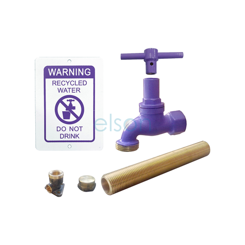 RECYCLED WATER HOSE COCK 1/2" FI BRASS WITH ANTI-VANDAL KEY & WARNING PLATE KIT Kit components available separately: