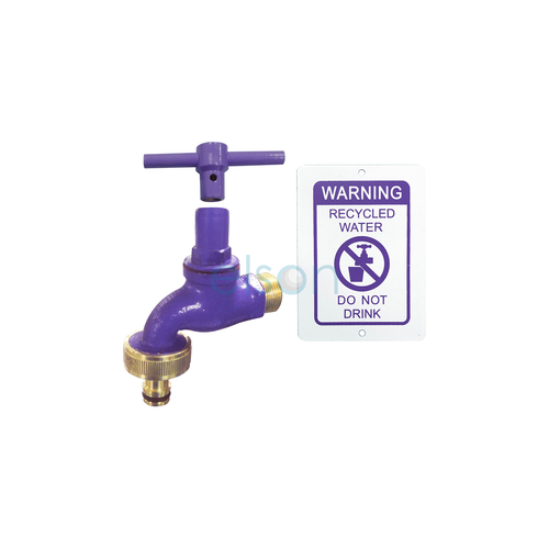 Hose Cock Recycled Water Brass With Anti-vandal Key,hose Adaptor & Warning Plate, 3/4" MI