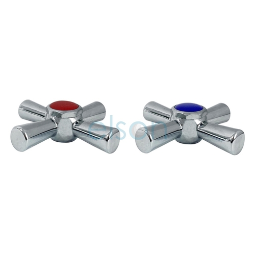 Anti-vandal Easy Clean Handle & Button Pair Chrome Plated RED/BLUE