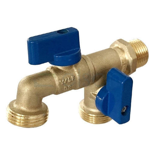 Hose Cock Ball Dual Outlet DR Brass Inlet x Outlet, R1/2 G3/4B MI