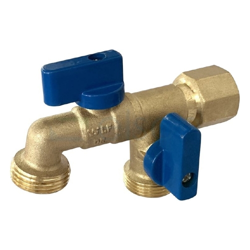 Ball H/COCK Dual Outlet DR Brass Inlet x Outlet, Rp1/2 FI G3/4B MI