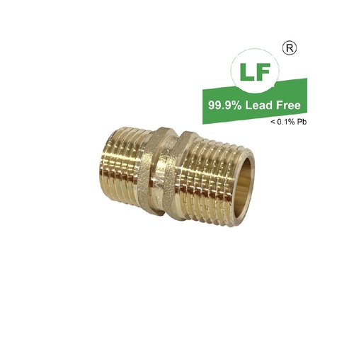 Hexagon Nipple Screwed Brass, Double Hexagon / R Thread / 24° Cone Seal, R1/2 x G1/2B (15mm MI)