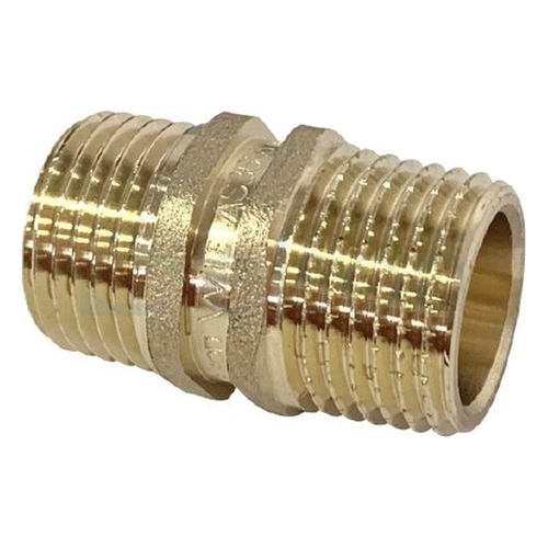 NIPPLE D/HEX R1/2 x G1/2B (15mm MI) BRASS R THREAD / 24° CONE SEAL
