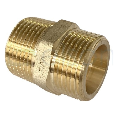 NIPPLE HEX R1/2 x G1/2B (15mm MI) BRASS R THREAD / 24° CONE SEAL