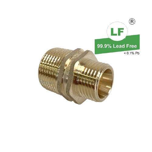 Hexagon Nipple Screwed Brass, Double Hexagon / R Thread / 24° Cone Seal, R3/4 x G1/2B (20 x 15mm)