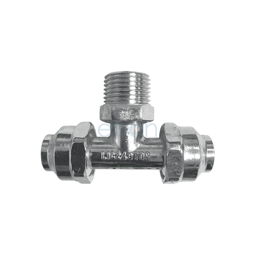Tee Flared Compression C x C x M, Chrome Plated, 15mm FL x 15mm FL x 15mm MI (1/2" x 1/2" x 1/2")